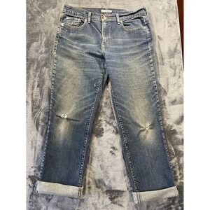 Levi's 505 Straight Leg Jeans Womens 10 S Blue Distressed Frayed Hem Good